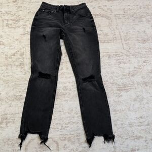 True Craft Black Distressed Straight-Leg Jeans